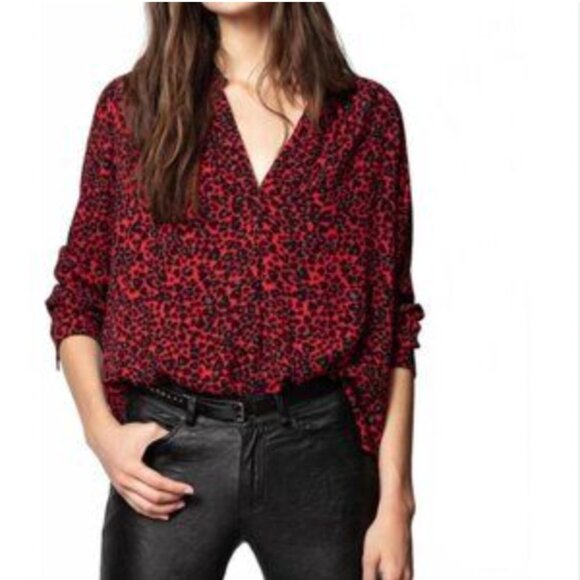 Zadig & Voltaire Shirt Womens XS Leopard Print Tink Leo Coeur Blouse Top - Picture 1 of 5